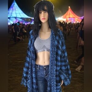 Free People All My Love Alpaca Wool Duster Long Chunky Oversize Cardigan M blue